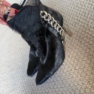 Giuseppe Zanotti Black Fur & Croc Embossed Chain Ankle Boots